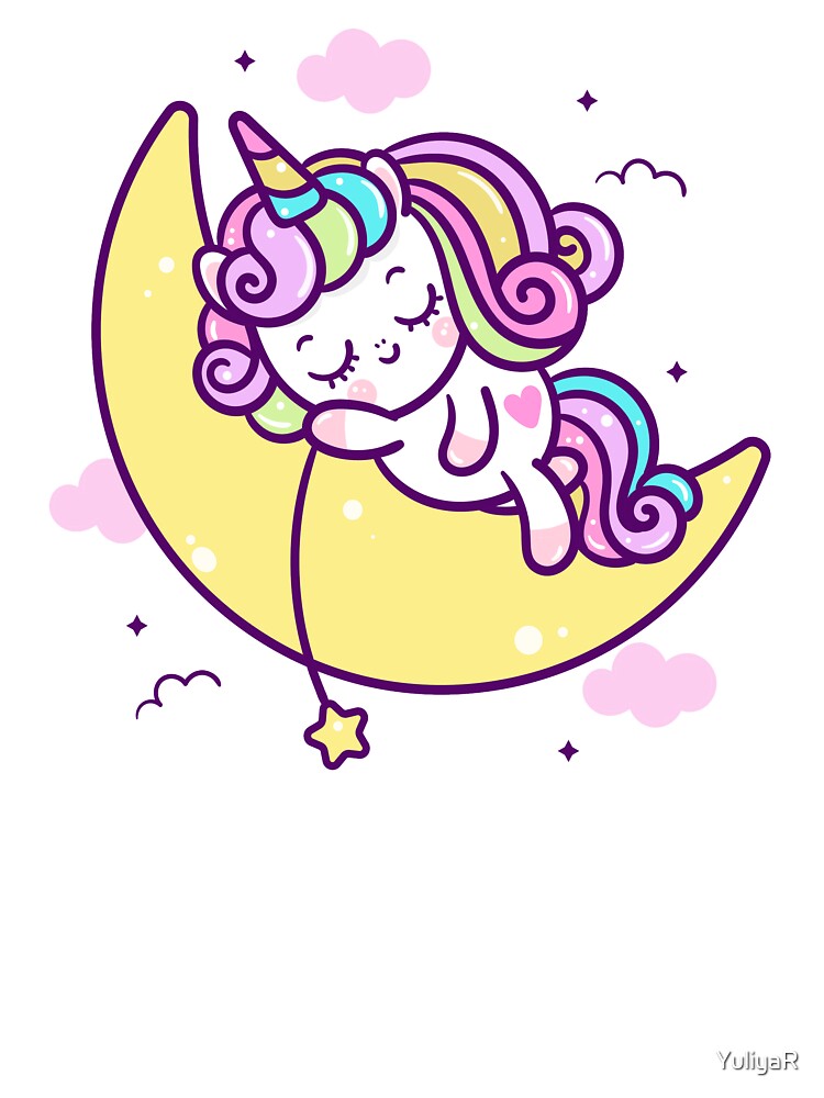Kawaii Cute Colorful Sleeping Unicorn on the moon by YuliyaR T-Shirts, Hoodie, Sweatshirt | BlankRebels.com (Image 3)
