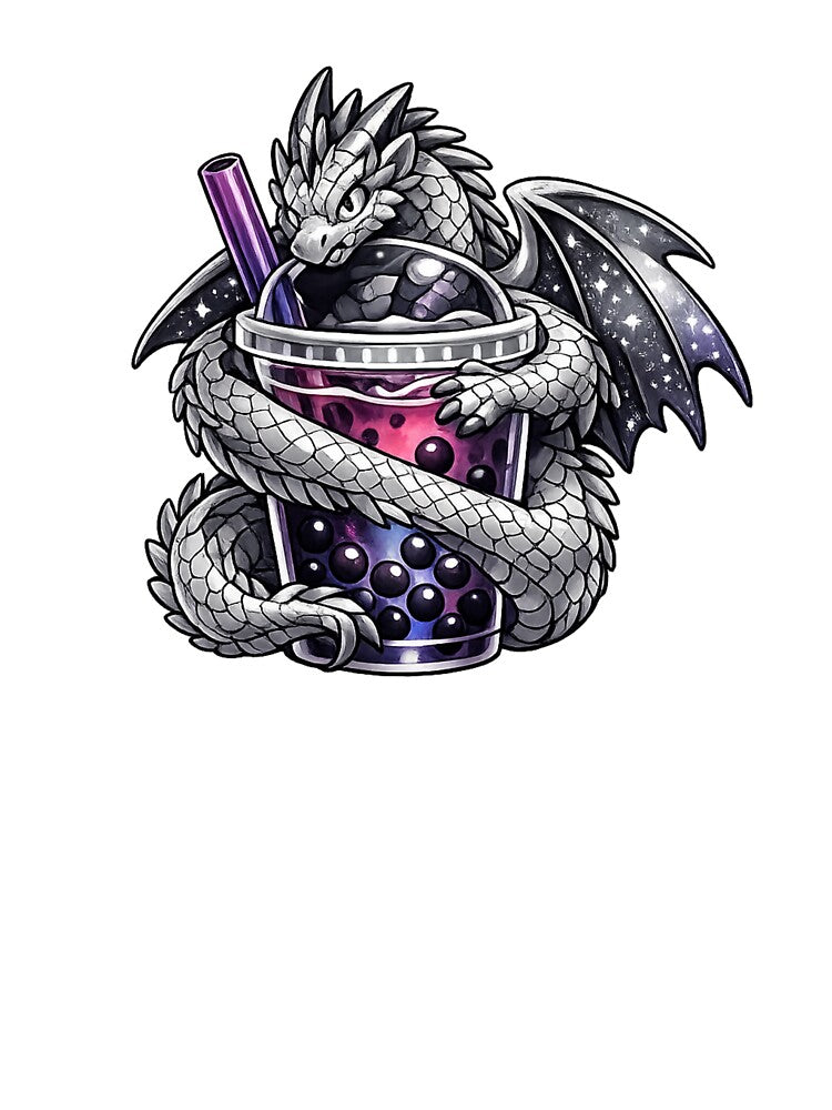 Silver Dragon Bubble Tea – Dragon Boba Tea Fantasy Illustration by Reminixi T-Shirts, Hoodie, Sweatshirt (Image 3)