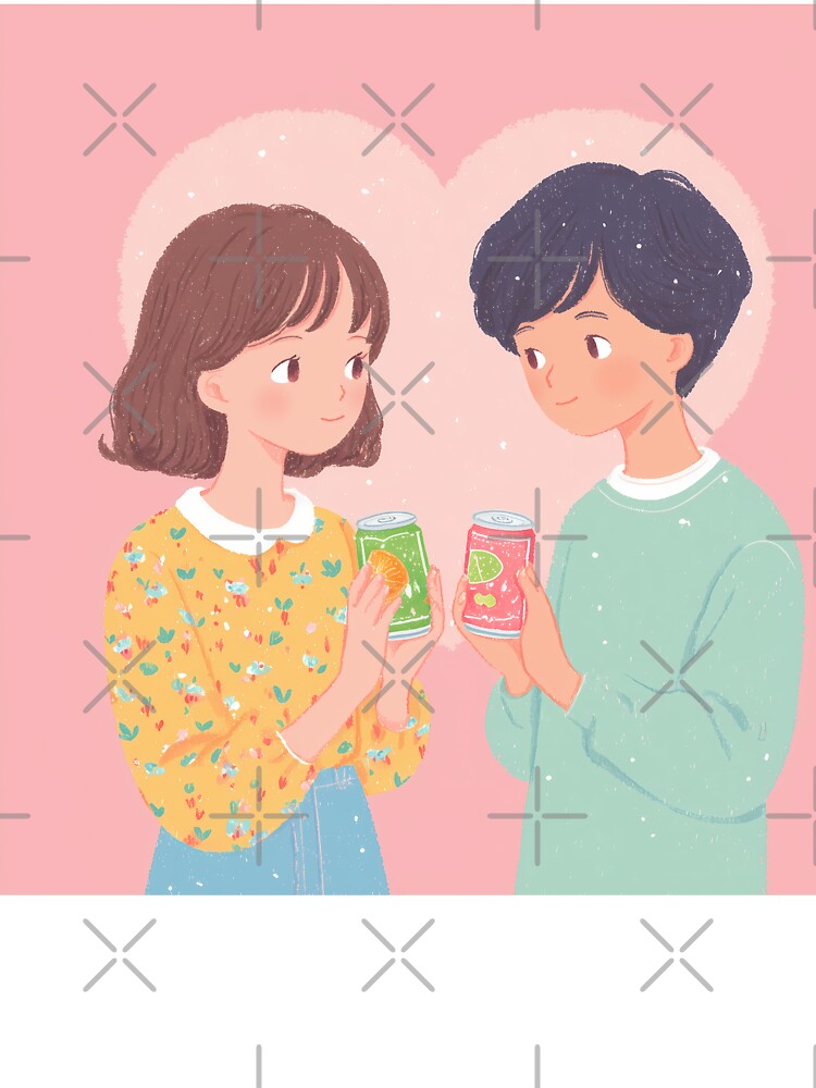 Cute Asian Couple Illustration Soft Pastel Romantic Aesthetic by BobaBunny76 T-Shirts, Hoodie, Sweatshirt (Image 3)
