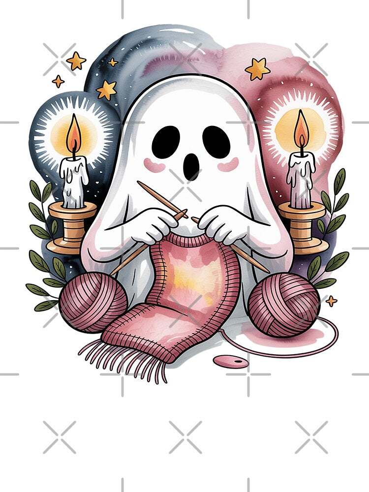 Cozy Knitting Night Ghost Shirt Cozy Handmade Ghost Tee, Watercolor Tattoo Aesthetic Top Unisex Tee, Sweatshirt... (Image 3)