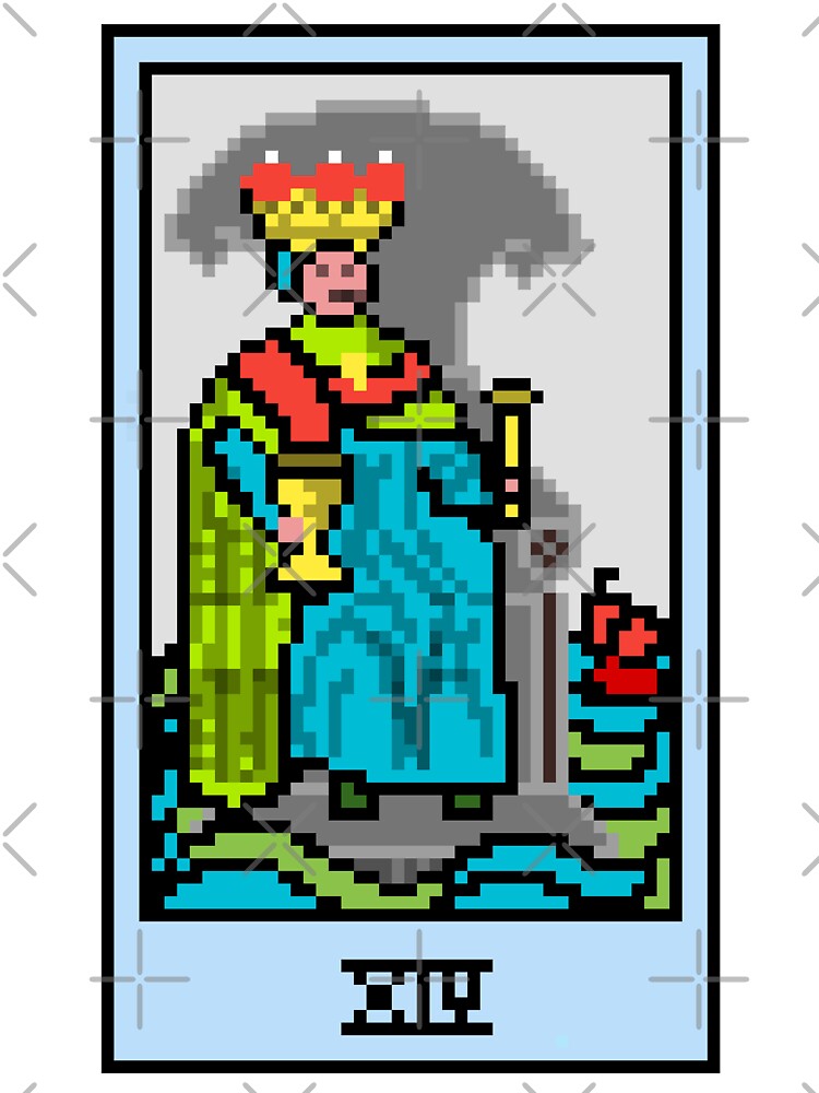 Wait, is this pixel art tarot? White - Minor Arcana 'King of Cups' (Design for T-shirt, stickers and other... (Image 3)
