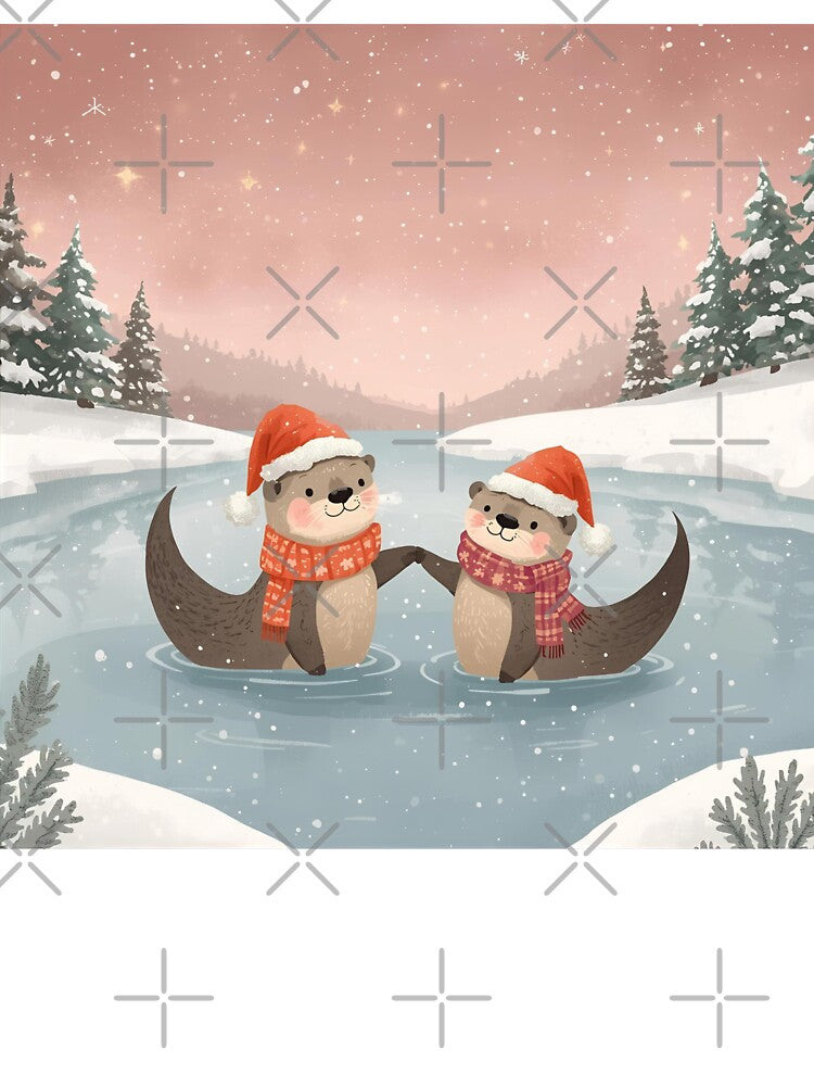 Otters Holding Hands on Ice – Whimsical Winter Christmas Art by WildlifeWhimsy T-Shirts, Hoodie, Sweatshirt (Image 3)