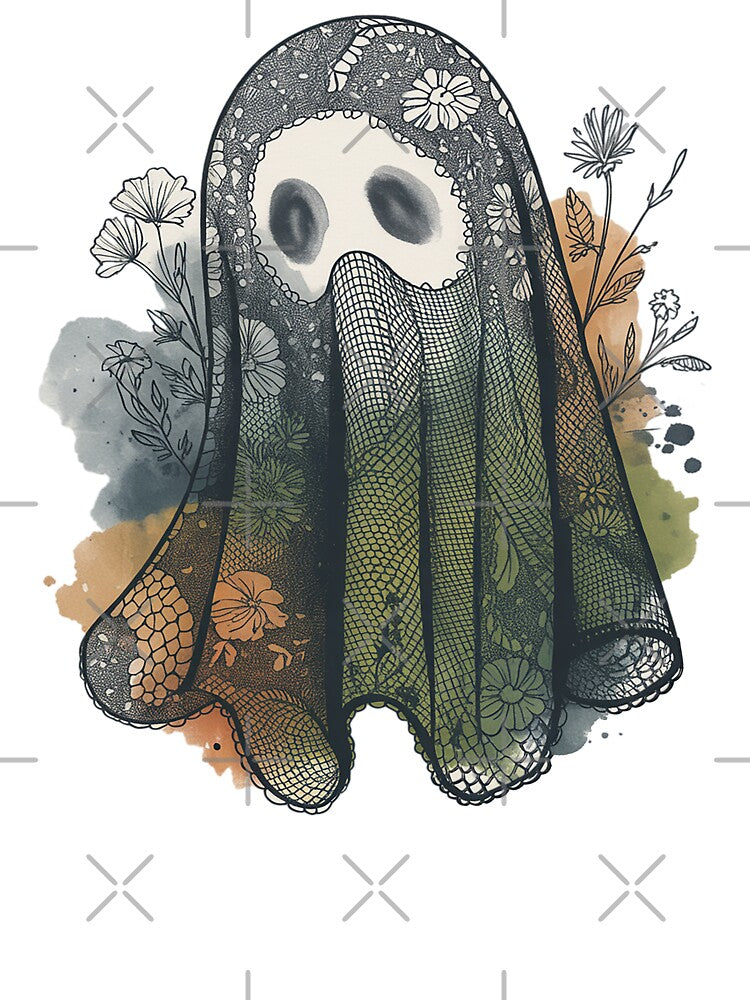 Ethereal Lace Ghost Shirt Dreamy Watercolor Spirit Among Flowers Whimsical Boho Ghost Clothing Cozy Gothic... (Image 3)