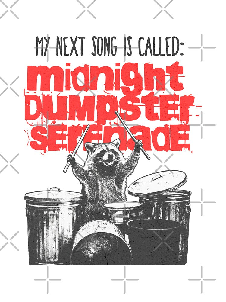 Funny Raccoon Music Meme – Midnight Dumpster Serenade Trash Panda Drummer Design by ikidyounot T-Shirts,... (Image 3)
