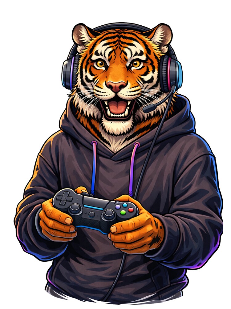 Cool Gamer Tiger with Controller – Modern Gaming Lifestyle Animal Art by ColorSplash123 T-Shirts, Hoodie,... (Image 3)