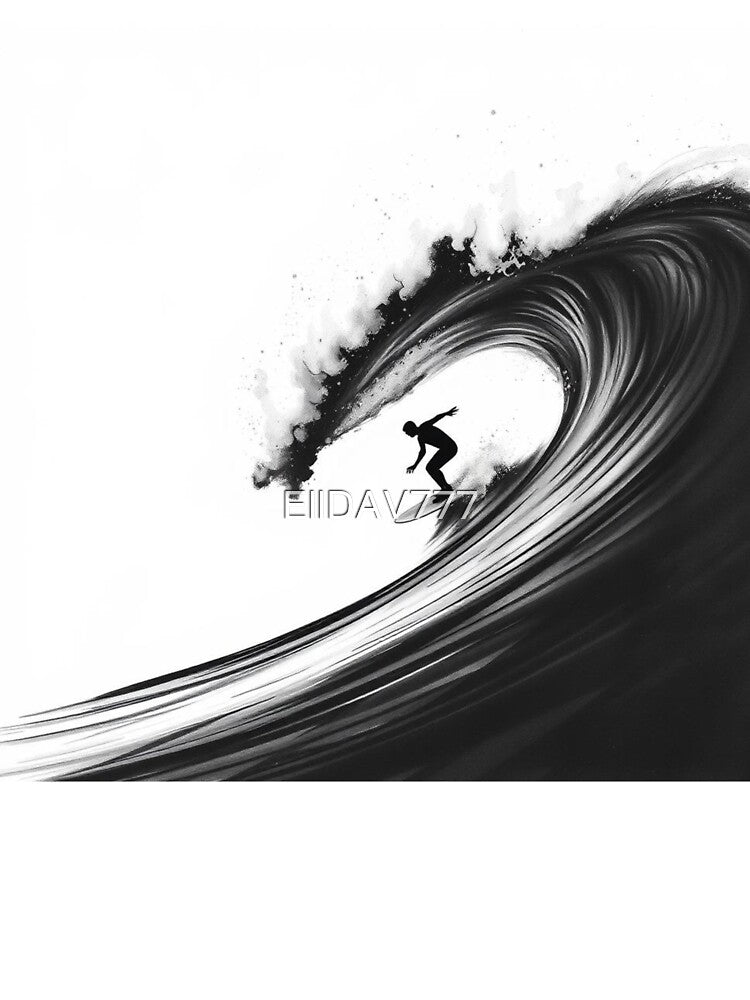 Surfer Silhouette Riding Giant Wave - Black Ink Surf Art by EllDAV777 T-Shirts, Hoodie, Sweatshirt (Image 3)