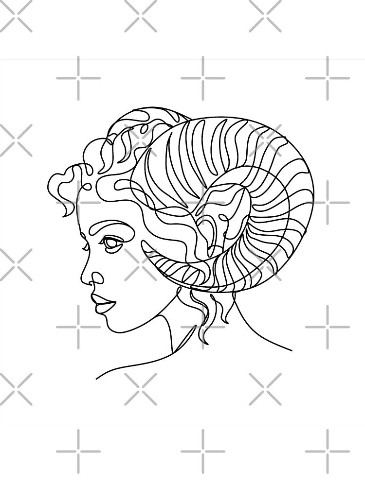 Aries zodiac sign, woman face with horns linear art, minimalistic illustration. by OneLinePrint T-Shirts,... (Image 3)