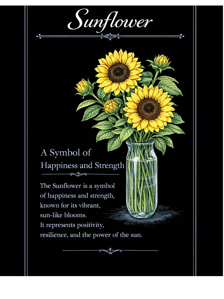 Sunflower Botanical Print, Vintage Floral Illustration, Happiness and Strength on Black by Prayful T-Shirts,... (Image 3)