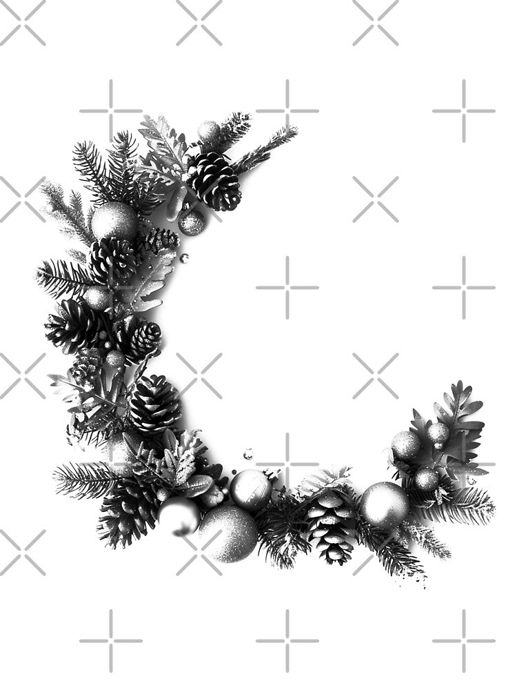 Pinecone Christmas Wreath Corner – Black and White Holiday Illustration by inkoutninja