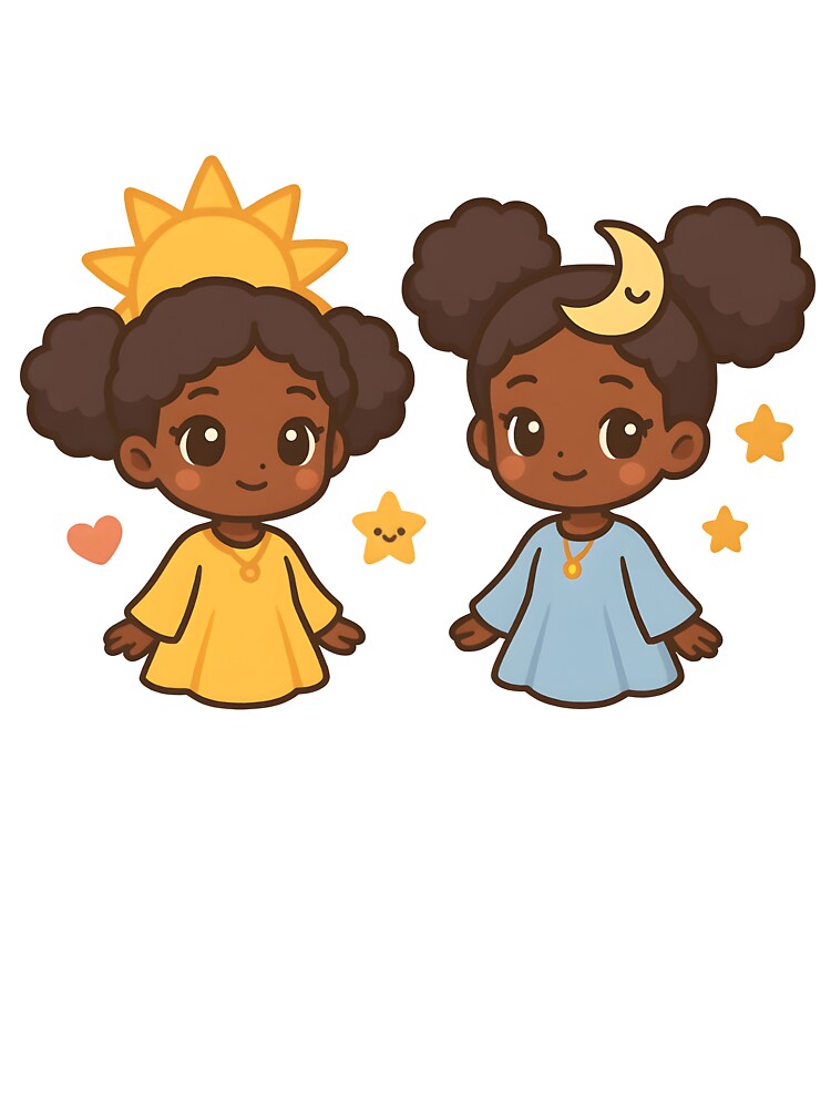 Kawaii Afro Sun and Moon Sisters | Cute Celestial Anime Art by OsasChild T-Shirts, Hoodie, Sweatshirt (Image 3)