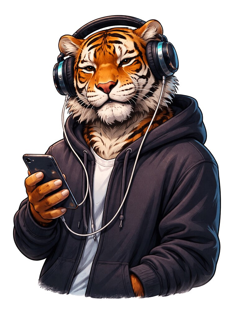 Music Lover Tiger with Headphones – Chill Cozy Streetwear Lifestyle Animal Art by ColorSplash123 T-Shirts,... (Image 3)