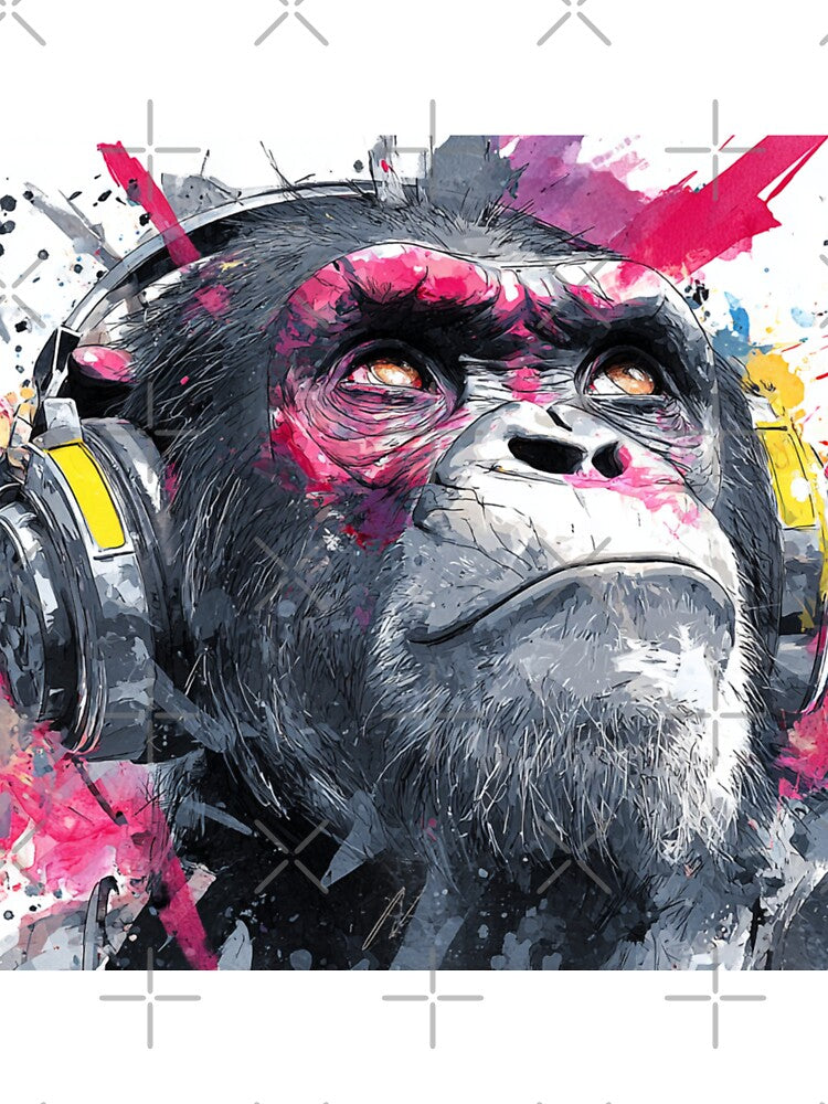 DJ Monkey Thinker Colorful Splash With Headphones by GrinGalore T-Shirts, Hoodie, Sweatshirt | BlankRebels.com (Image 3)