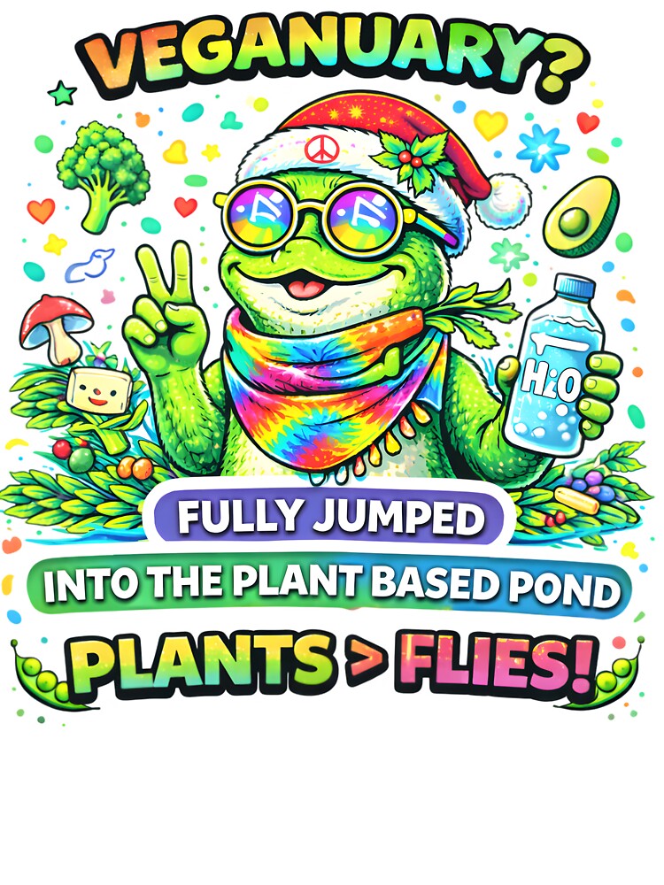 Veganuary Plant‑Based Pond Frog Vibes by AnnDesignStudio T-Shirts, Hoodie, Sweatshirt | BlankRebels.com (Image 3)