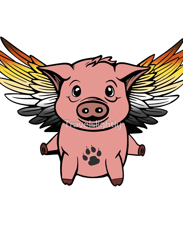 Cute Gay Bear Flying Pig with Pride Flag Wings, Kawaii Bear Flying Pig Design by Travelslightly T-Shirts,... (Image 3)