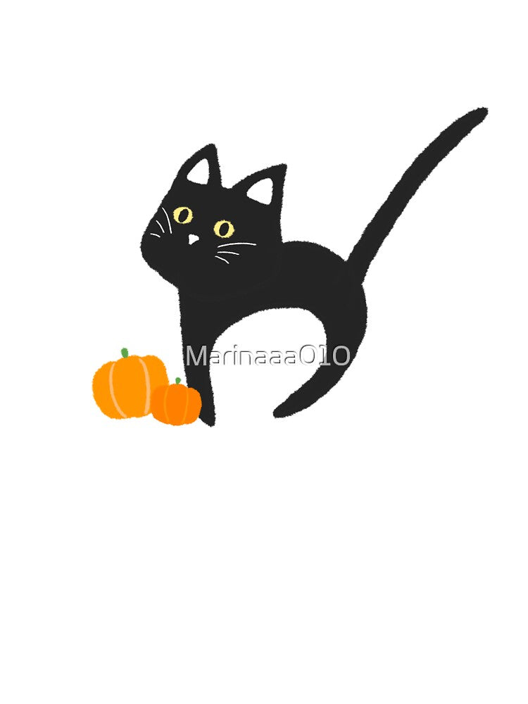 Halloween Black Cat with Pumpkin Cute Simple Aesthetic Art Logo by Marinaaa010 T-Shirts, Hoodie, Sweatshirt (Image 3)