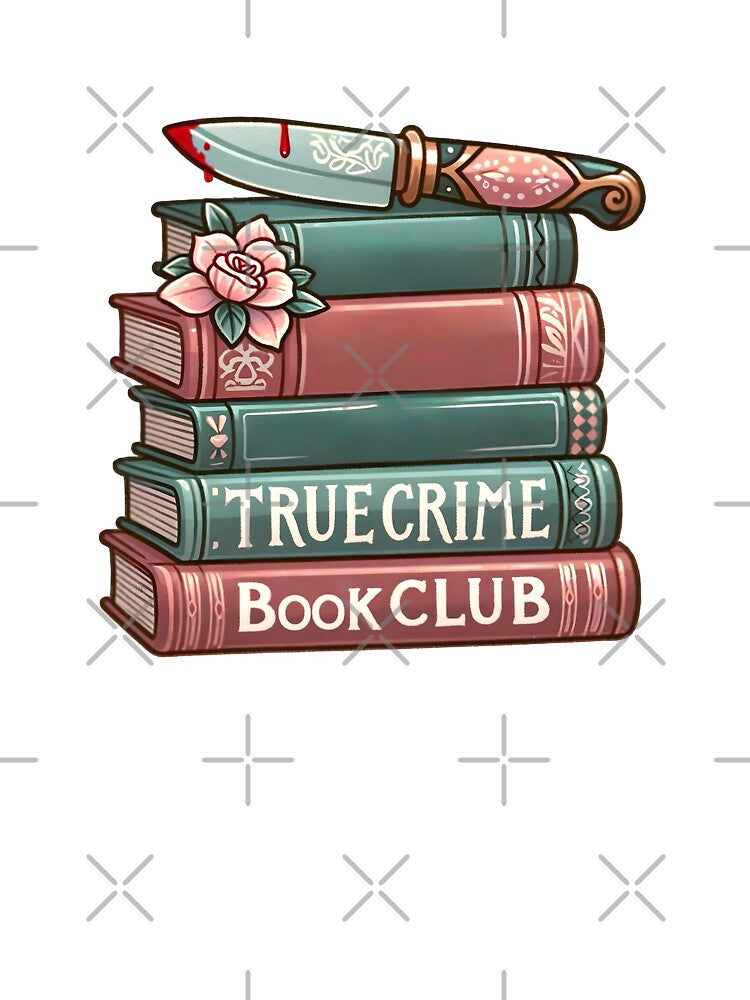 True Crime Book Club Enthusiast Stack of Books with Knife Design by Unitepeople