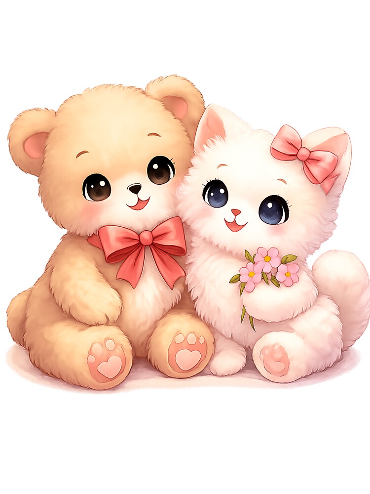 Classic Kawaii Love – Cute Bear & Kitten Couple by kimkosovo T-Shirts, Hoodie, Sweatshirt | BlankRebels.com (Image 3)