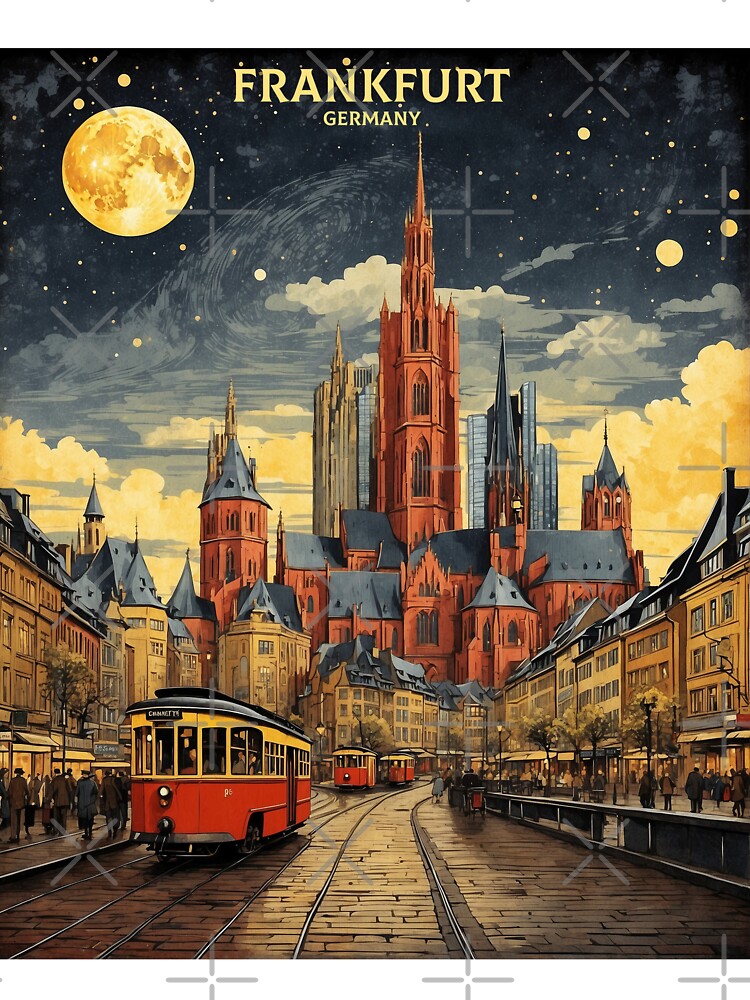 Frankfurt Germany Starry Night Vintage Travel Poster by TravelersGems