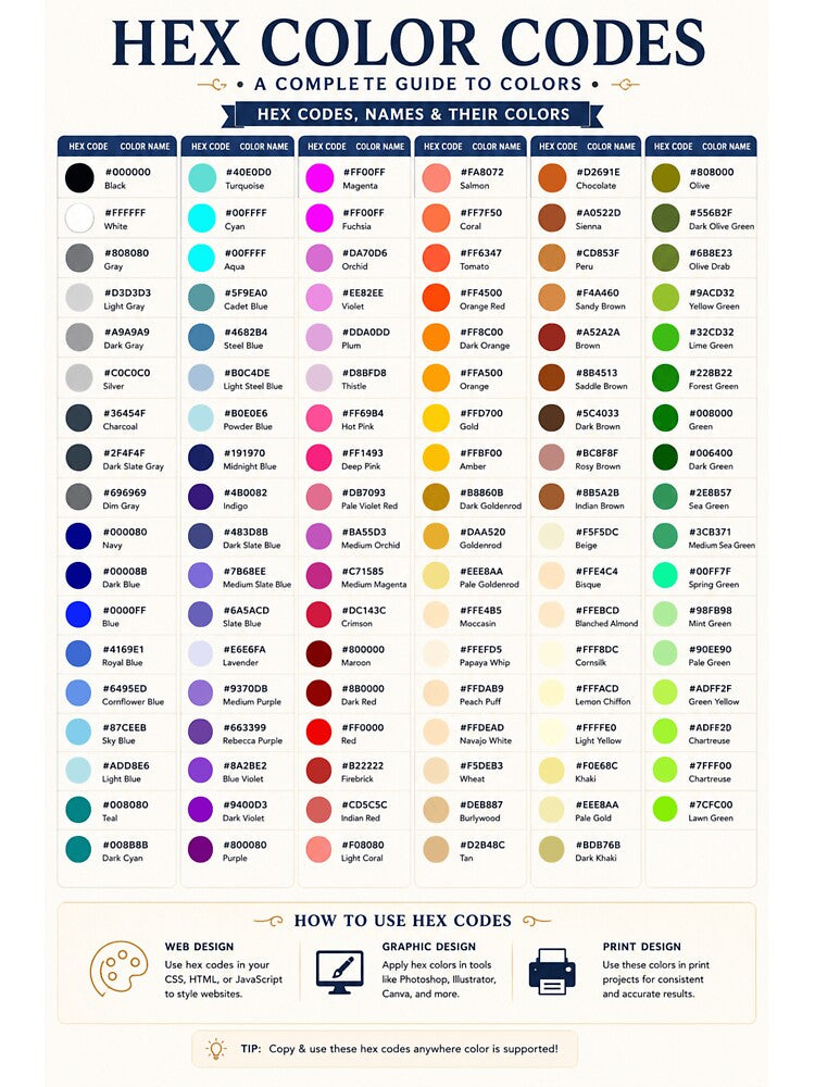Color hex codes by Roxburylane