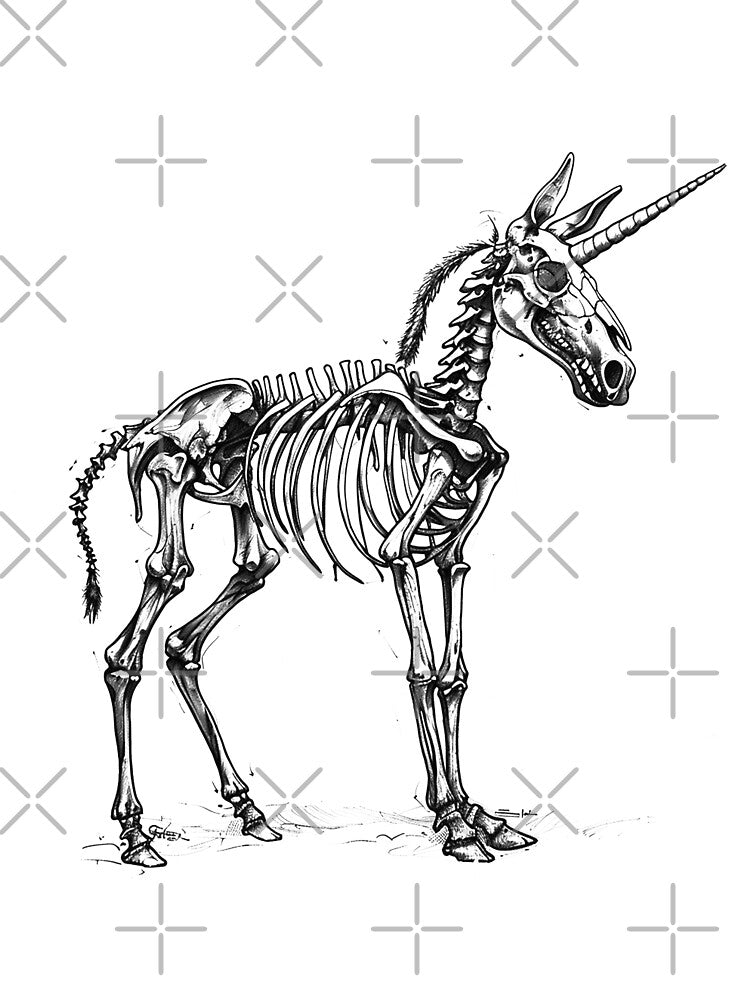 Unicorn Skeleton Illustration | Gothic Black and White Bone Art by inkoutninja T-Shirts, Hoodie, Sweatshirt (Image 3)
