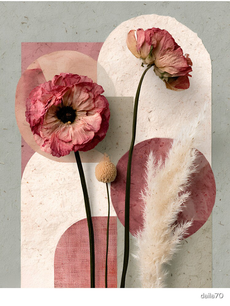 Abstract Pink Peony Boho Geometric Floral Art by daila70
