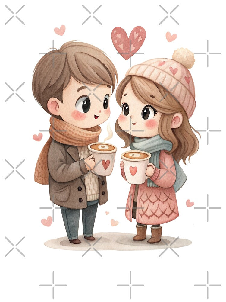 Cute Coffee Couple Valentine Illustration Romantic Winter Love Art by Lulunza T-Shirts, Hoodie, Sweatshirt (Image 3)