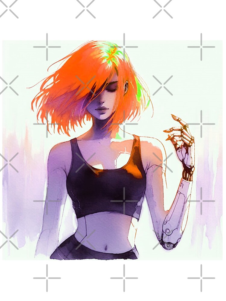 Cyberpunk Neon Android Girl Orange Hair T-Shirts, Hoodie, Sweatshirt