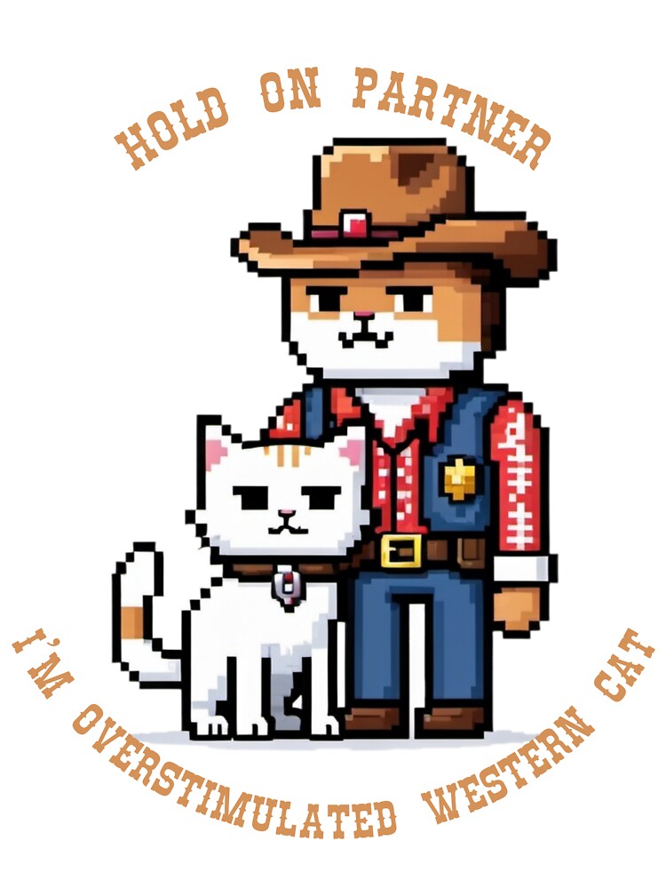 Hold On Partner Im Overstimulated Western Pixelart Cat by NebulaLabs T-Shirts, Hoodie, Sweatshirt | BlankRebels.com (Image 3)