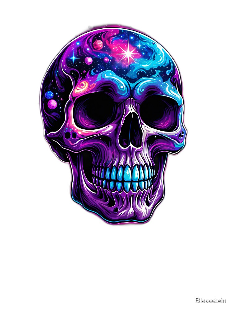 Galactic Neon Skull – Psychedelic Space Death Art Print by Blassstein T-Shirts, Hoodie, Sweatshirt (Image 3)