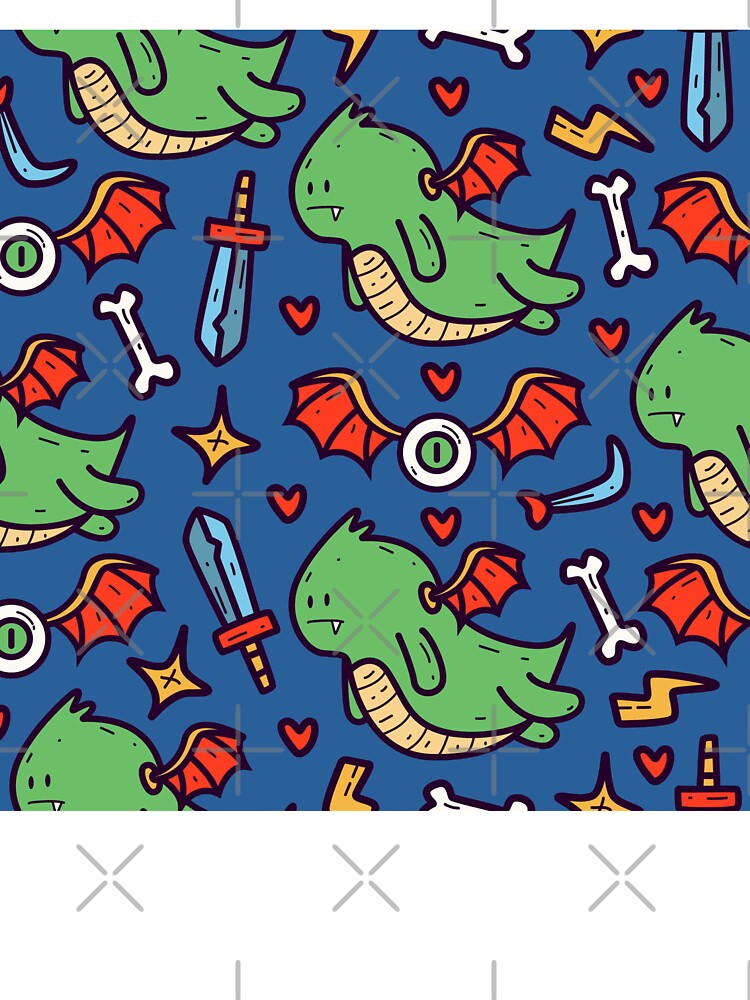 Hand Drawn Doodle Cartoon Dragon Seamless Pattern Design by Peekonet T-Shirts, Hoodie, Sweatshirt | BlankRebels.com (Image 3)