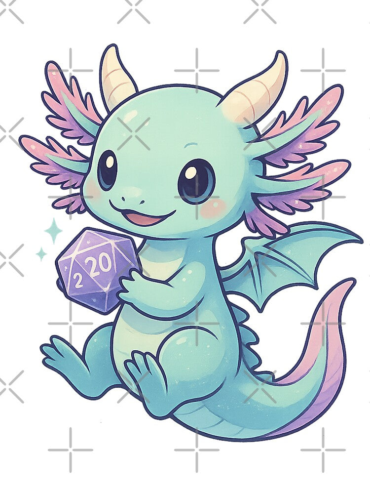 Axodragon Roll – Anime Axolotl Dragon with Glowing D20 by Drayans's Atelier T-Shirts, Hoodie, Sweatshirt (Image 3)
