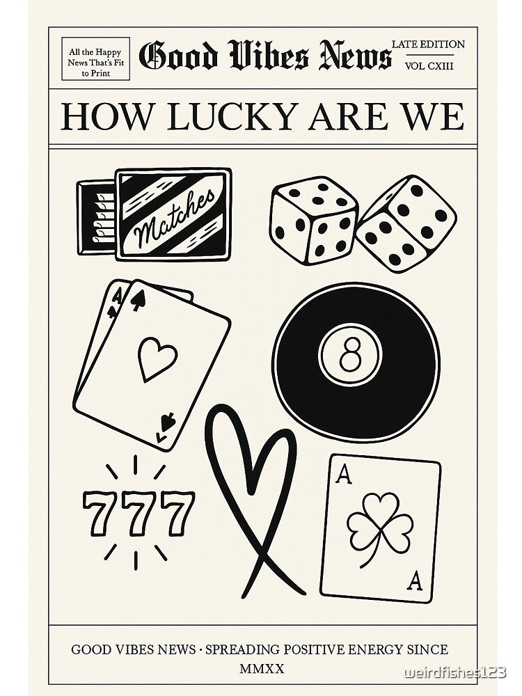 Good Vibes Lucky Symbols Newspaper Style Art Print by weirdfishes123 T-Shirts, Hoodie, Sweatshirt | BlankRebels.com (Image 3)