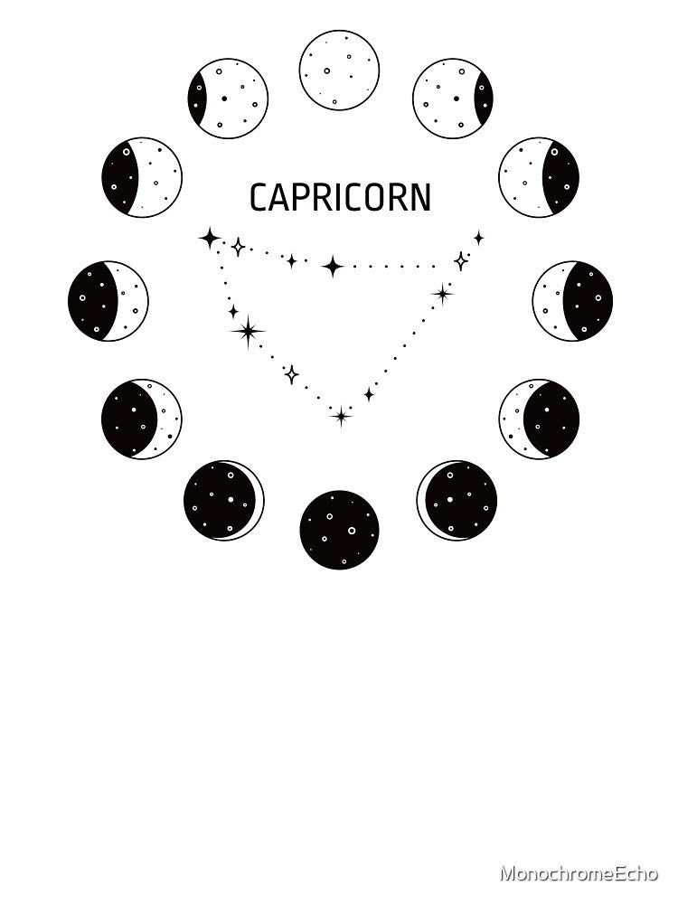 Moon phases and zodiac constellation Capricorn by MonochromeEcho T-Shirts, Hoodie, Sweatshirt | BlankRebels.com (Image 3)