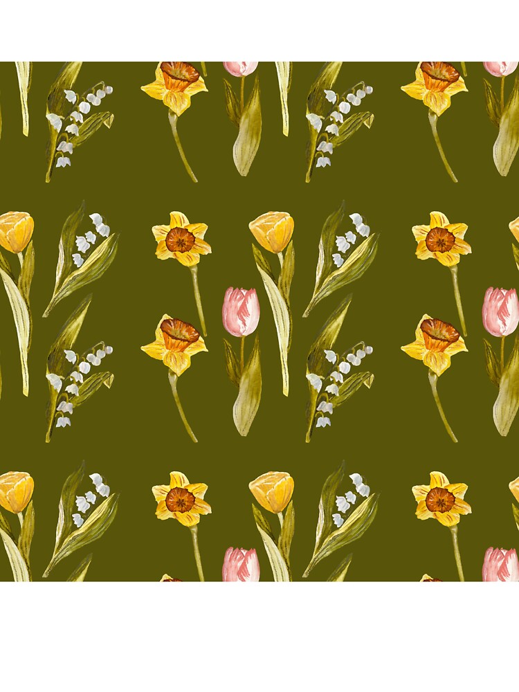 Daffodil tulip snowdrop Easter a seamless pattern green by Yana Mustafina | Boho Soulful Designs T-Shirts,... (Image 3)