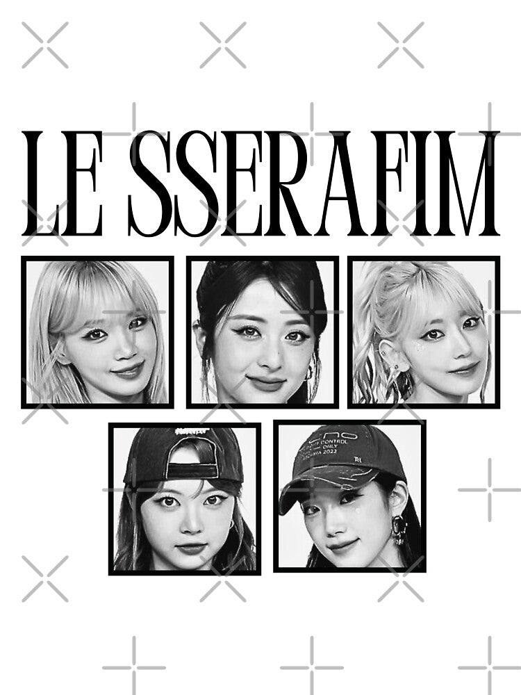 Le Sserafimm Square Full Group Kpop Girl Group Black and White Collage Design by AJUNICE STUDIO