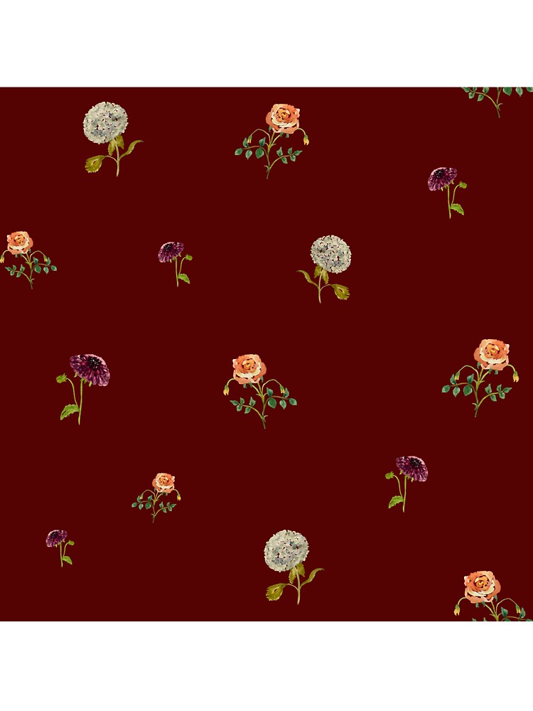 Dahlia Hydrangea Rose Pattern Cute Watercolor Deep Red Yana Mustafina Boho Soulful T-Shirts, Hoodie, Sweatshirt