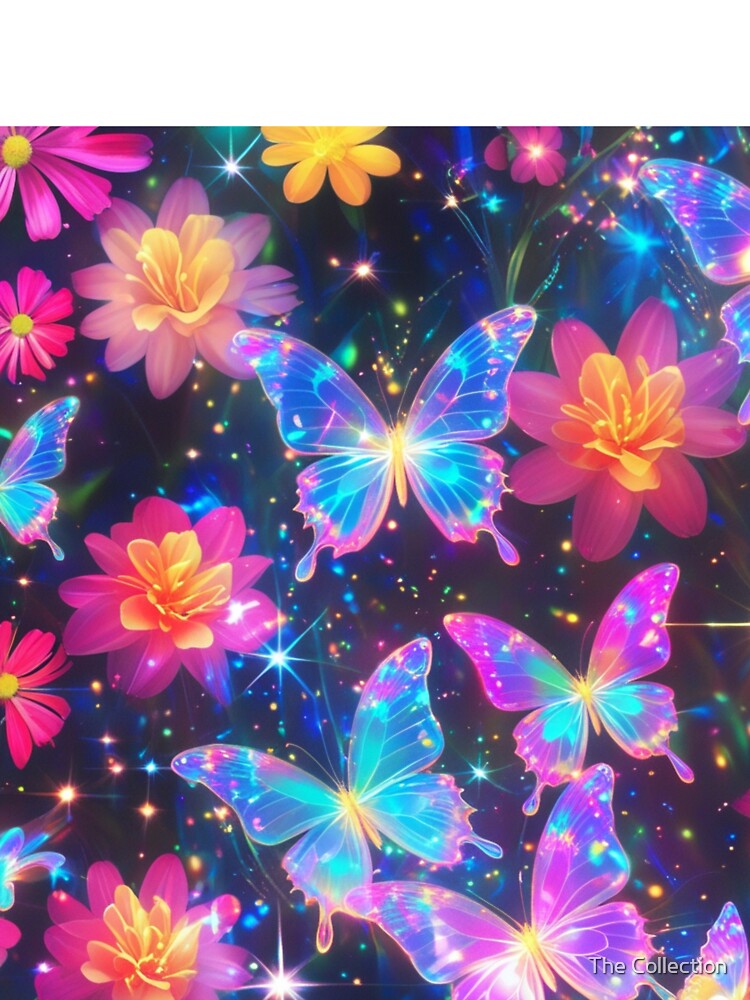 Holographic Butterfly Garden – Neon Fantasy Floral Design by The Collection T-Shirts, Hoodie, Sweatshirt (Image 3)