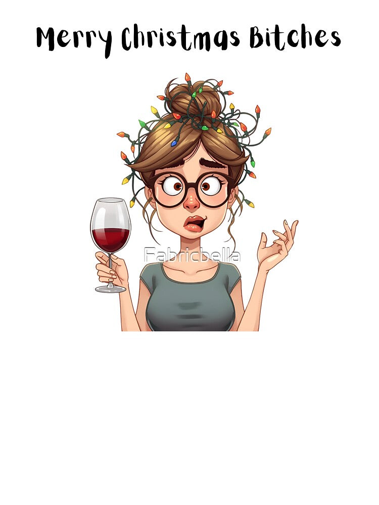 Sarcastic Christmas Humour Illustration – Wine Lover Holiday Art by Fabricbella T-Shirts, Hoodie, Sweatshirt (Image 3)