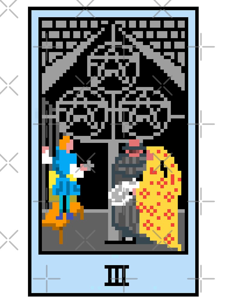 Wait, is this pixel art tarot? White - Minor Arcana 'Three of Pentacles' (Design for T-shirt, stickers and... (Image 3)