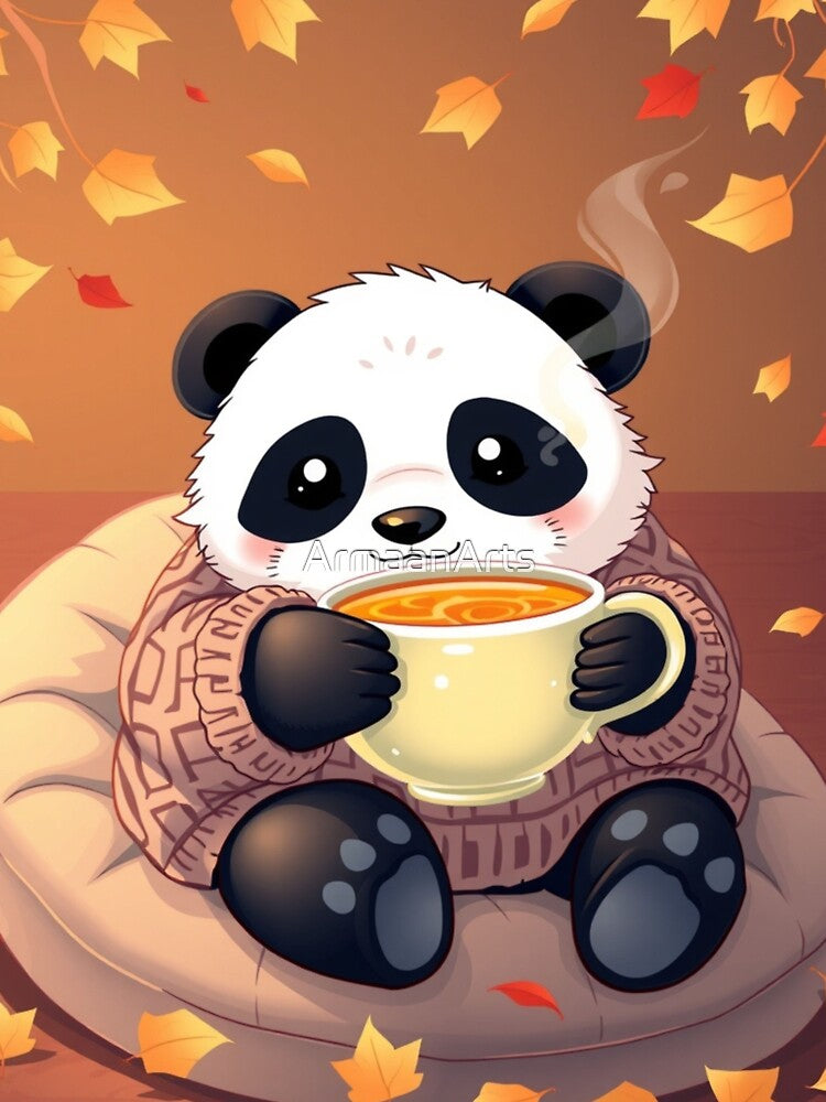 Fall Panda Aesthetic T-Shirt | Cozy Matcha Panda Art by ArmaanArts Hoodie, Sweatshirt | BlankRebels.com (Image 3)