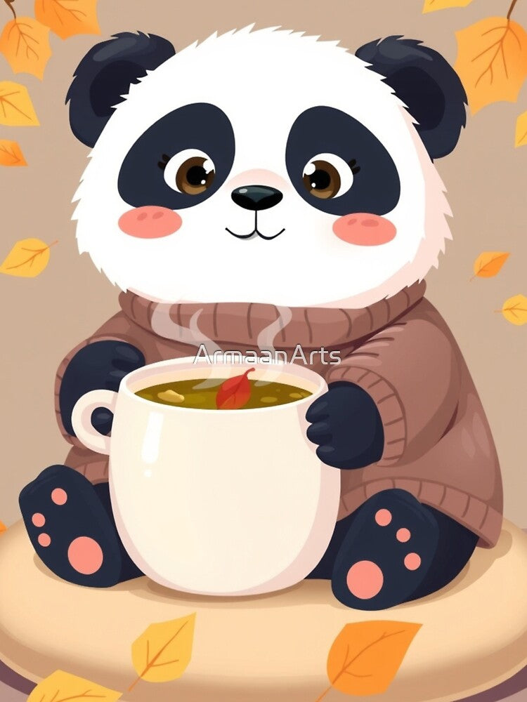 Cozy Matcha Panda T-Shirt | Cute Fall Panda Art by ArmaanArts Hoodie, Sweatshirt | BlankRebels.com (Image 3)