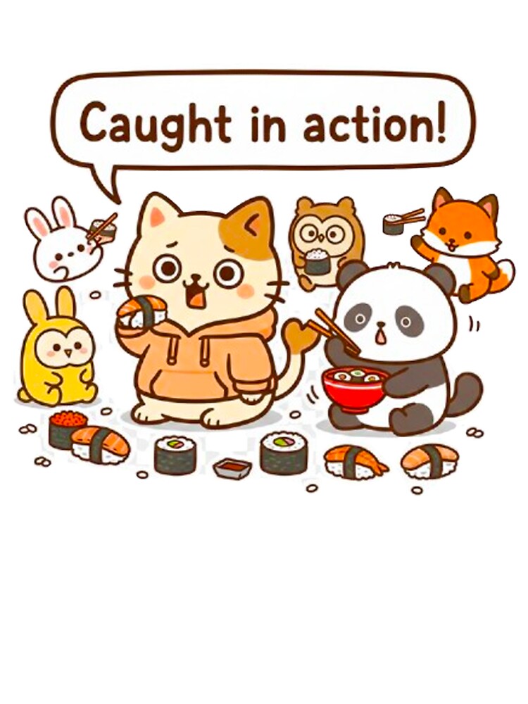 Kawaii Cat and Friends Sushi Party - Cute Animals Eating Sushi Illustration by MT-Hub | Cute Aesthetic Art,... (Image 3)