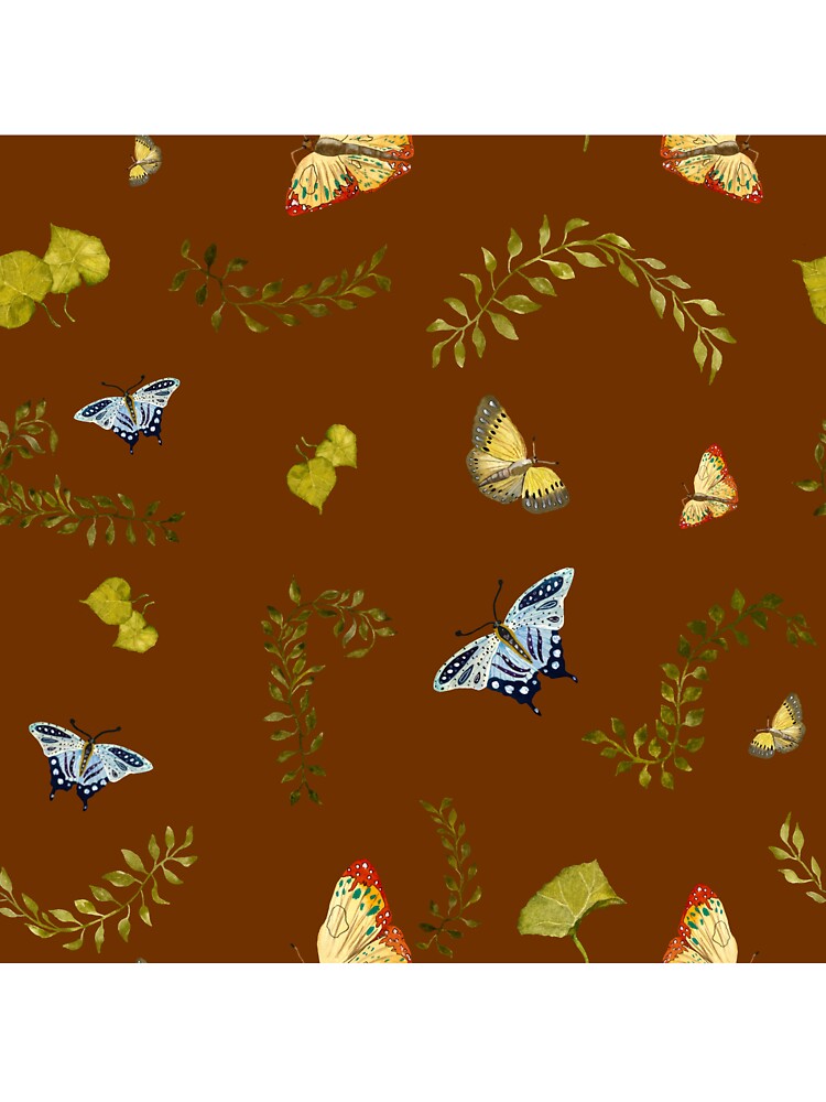 Nature liana butterfly leaf pattern a watercolor brown by Yana Mustafina | Boho Soulful Designs T-Shirts,... (Image 3)