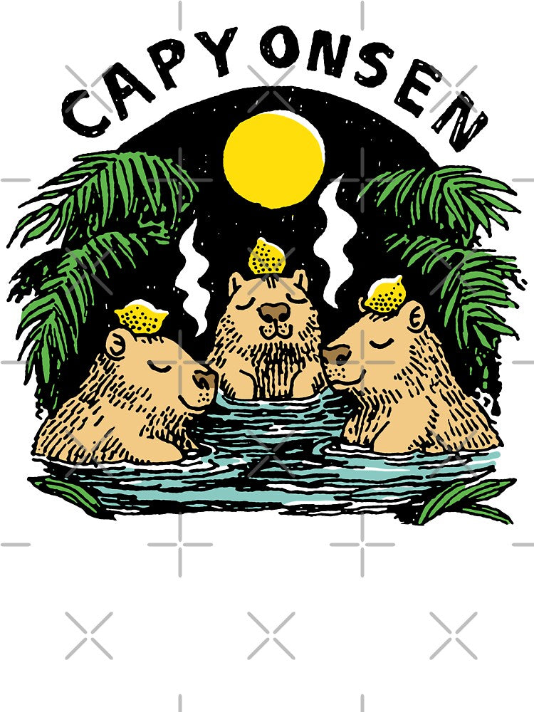 Capy Onsen - Three Capybaras with Lemons in a Moonlit Hot Spring by trajeado14 T-Shirts, Hoodie, Sweatshirt (Image 3)