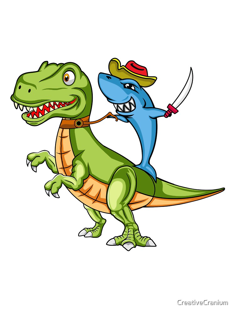 Cute Pirate Shark Riding Dinosaur T-Rex in The Kawaii Style by CreativeCranium T-Shirts, Hoodie, Sweatshirt (Image 3)