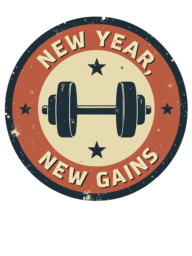 New Year New Gains - Vintage Gym Barbell Fitness Motivation & Workout 2026 by Design-Pro-21 T-Shirts, Hoodie,... (Image 3)
