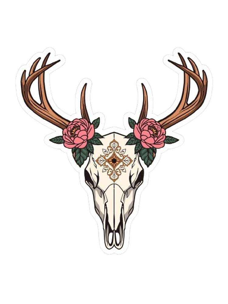 Boho Deer Skull Floral Antlers Sticker | Western Aesthetic Skull Flower by abdelski T-Shirts, Hoodie, Sweatshirt (Image 3)