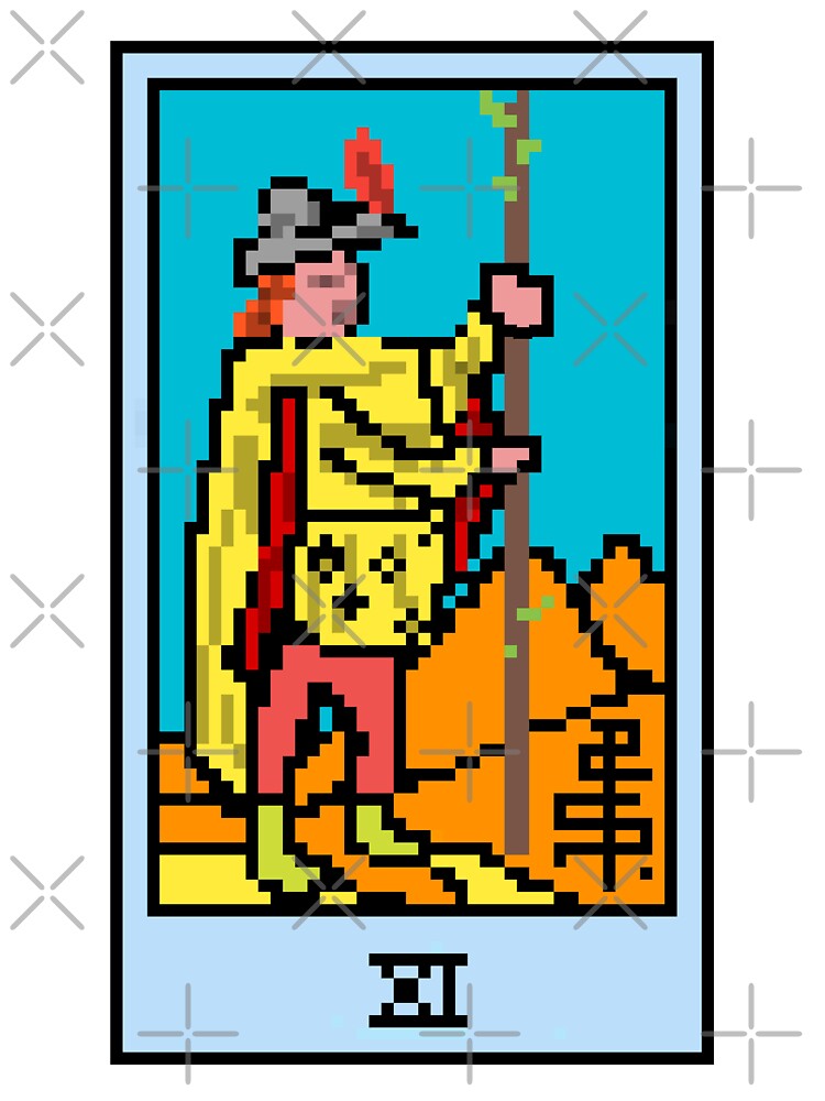 Wait, is this pixel art tarot? White - Minor Arcana 'Page of Wands' (Design for T-shirt, stickers and other... (Image 3)