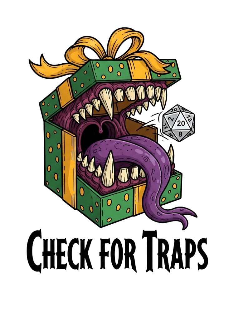 Check For Traps - Funny Christmas Mimic Gift Box RPG Dice by AshronDigital T-Shirts, Hoodie, Sweatshirt (Image 3)