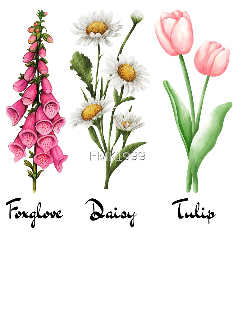 Vintage Floral Plant Foxglove Daisy Tulip Flowers by FMK1999 T-Shirts, Hoodie, Sweatshirt | BlankRebels.com (Image 3)